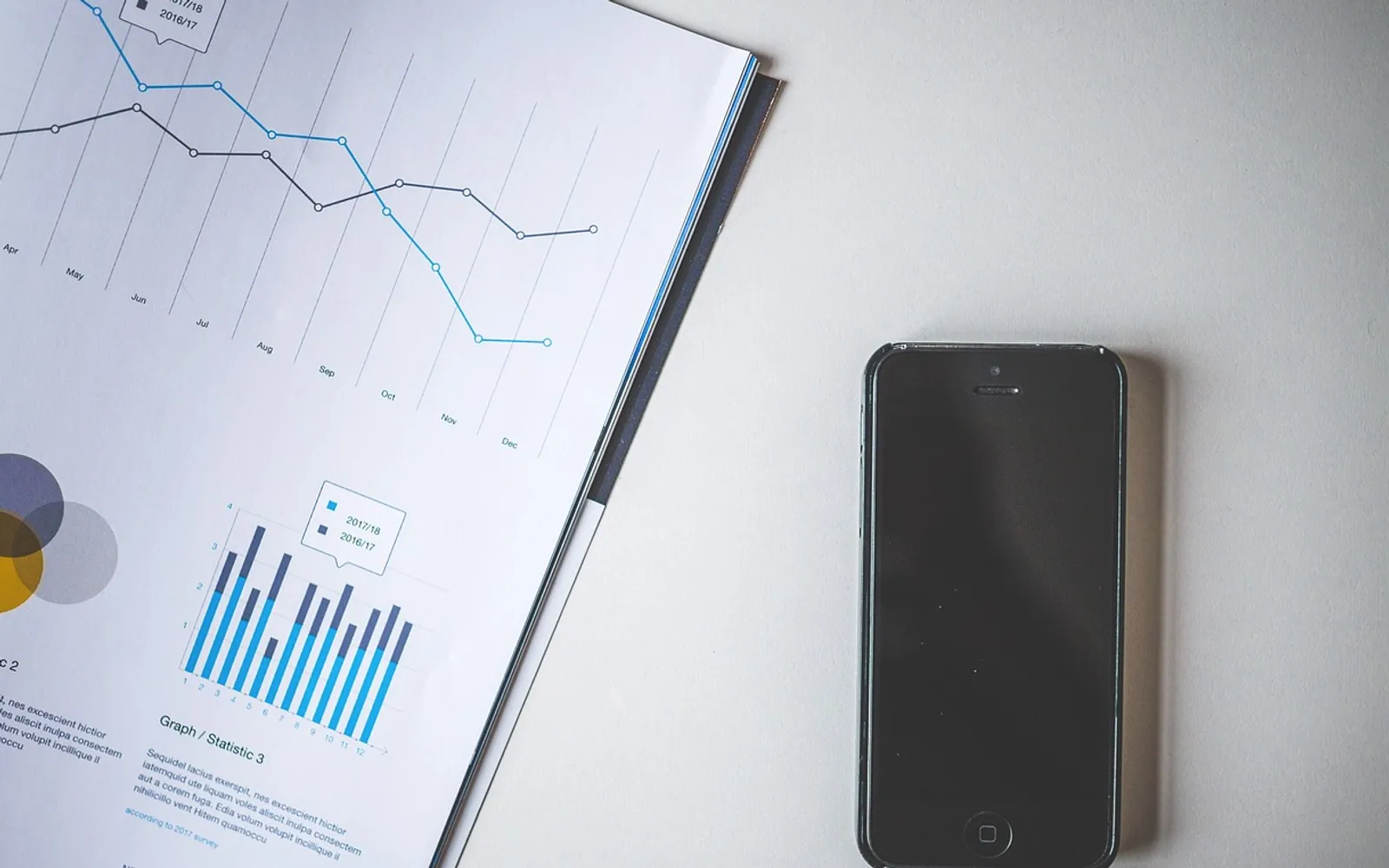 Cellphone, charts and data